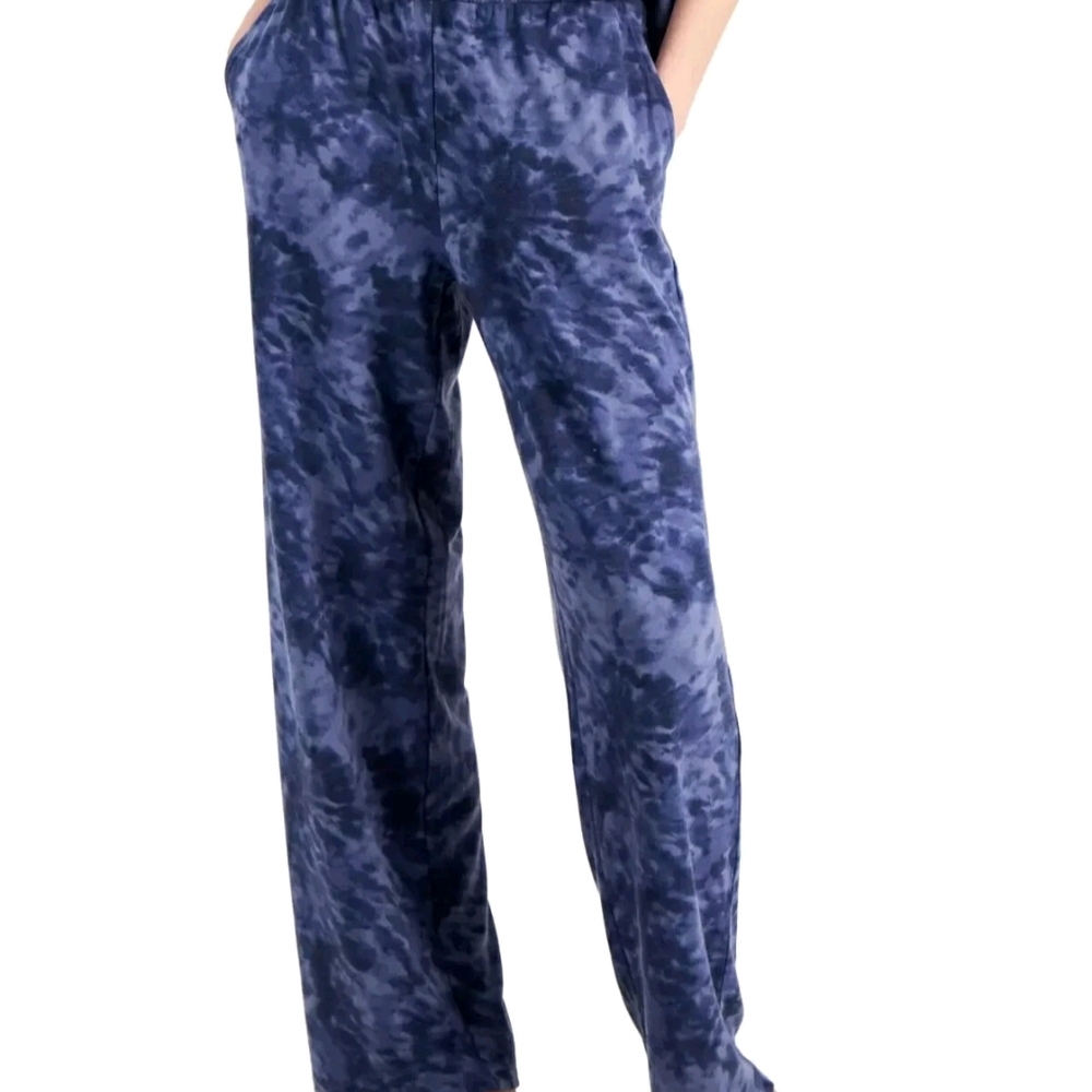 Jenni Women's XXL French Terry High Rise Wide Leg Blue Tie-Dye Pajama Pants